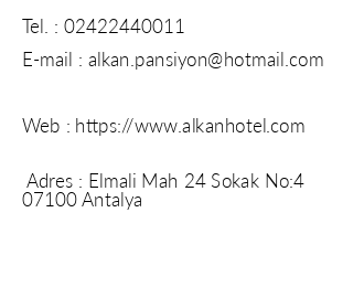Alkan Hotel Antalya iletiim bilgileri